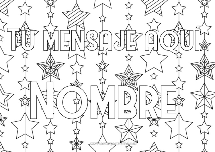 Dibujo para colorear para imprimir Navidad Decoración navideña Guirnalda de Navidad Nombre decorado Estrellas Formas geométricas Fondo decorativo