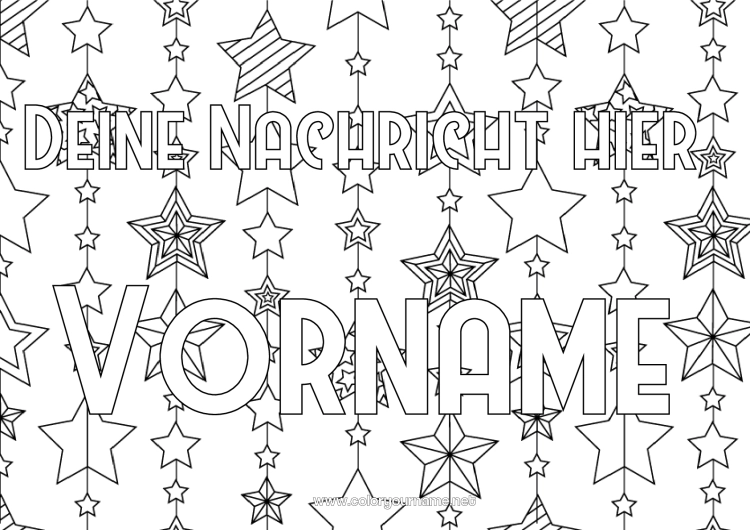 Malvorlage zum Ausdrucken Weihnachten Weihnachtsdekoration Weihnachtsgirlande Dekorierter Name Sterne Geometrische Formen Dekorativer Hintergrund