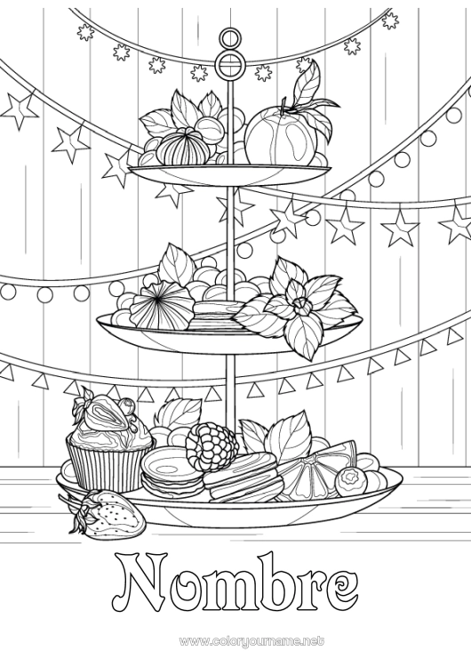 Dibujo para colorear para imprimir Fiesta Alimento Frutas Golosinas Magdalena Macarrón