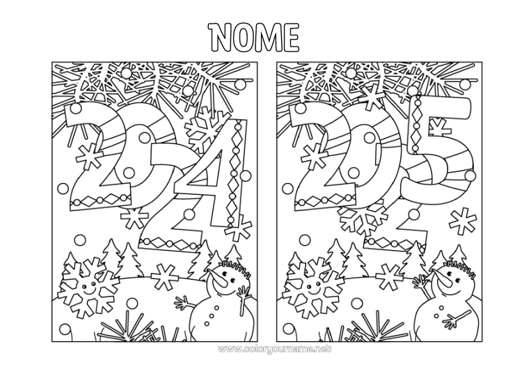 Página de desenho para imprimir Feliz Ano Novo Atividades para Crianças 2024 2025 Encontre as Diferenças