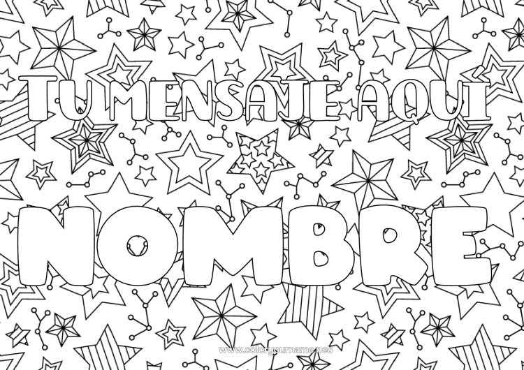 Dibujo para colorear para imprimir Fiesta Nombre decorado Espacio Estrellas Fondo decorativo