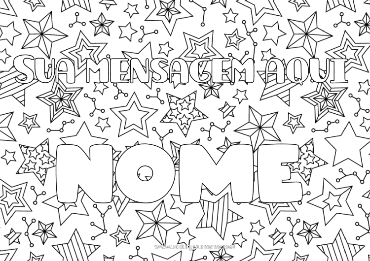 Página de desenho para imprimir Festa Nome decorado Espaço Estrelas Fundo decorativo