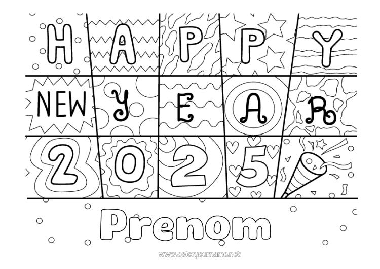 Coloriage à imprimer Bonne année Zentangle 2025