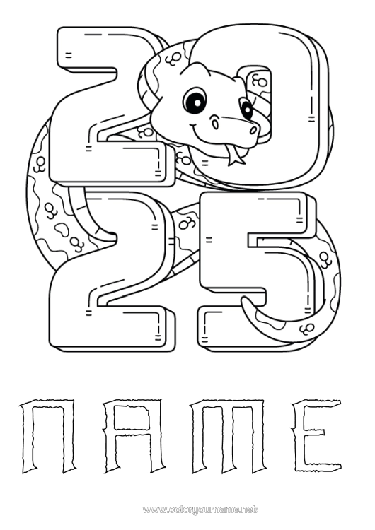 Coloring page to print Chinese New Year Snake Reptiles 2025