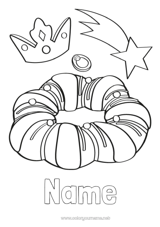 Coloring page to print Crown Epiphany King cake