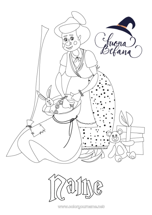 Coloring page to print Witch Epiphany Befana