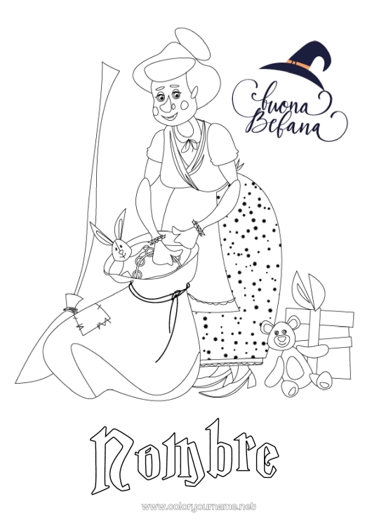 Dibujo para colorear para imprimir Bruja Epifanía Befana