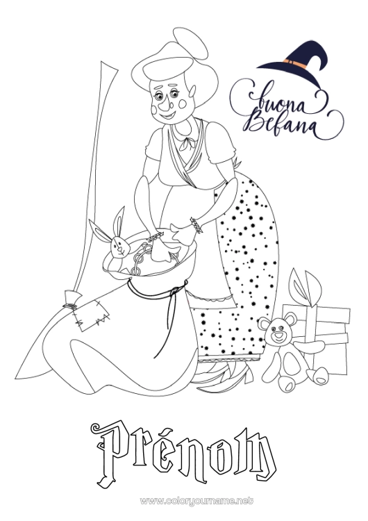 Coloriage à imprimer Sorcière Épiphanie Befana