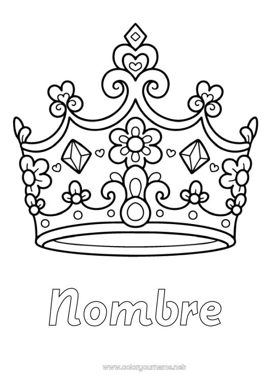 Dibujo para colorear para imprimir Princesa Corona Joya