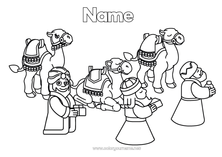 Coloring page to print Epiphany Wild animals of Africa Camel, dromedary Three Wise Men