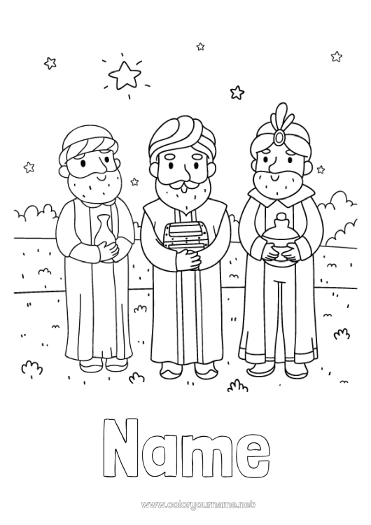 Coloring page to print Epiphany Three Wise Men