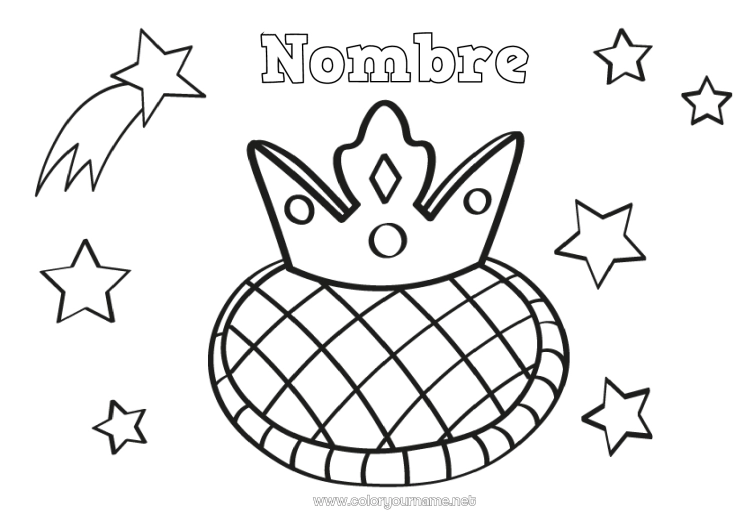 Dibujo para colorear para imprimir Corona Epifanía Estrellas Dibujos fáciles para colorear Torta de los reyes