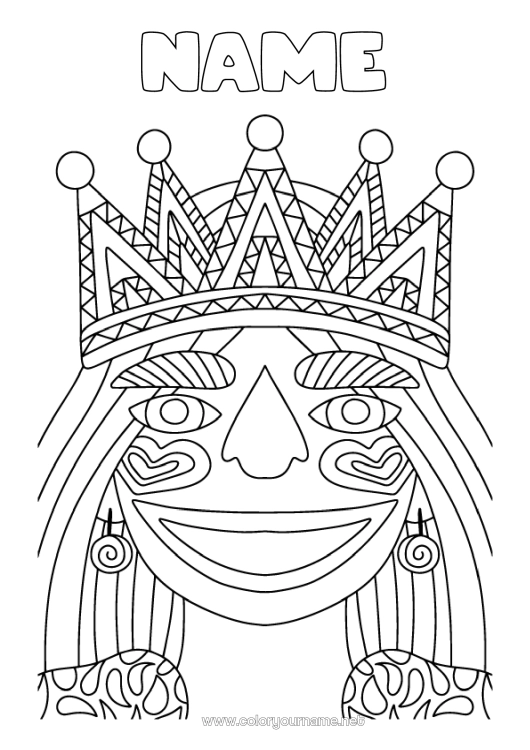 Coloring page to print Crown Epiphany Carnival Queen