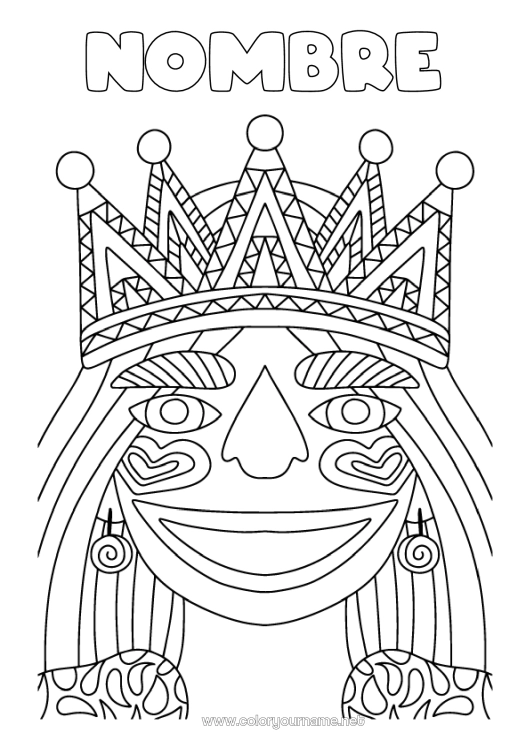 Dibujo para colorear para imprimir Corona Epifanía Carnaval Reina