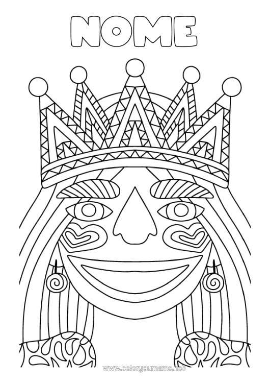 Página de desenho para imprimir Coroa Epifania Carnaval Rainha