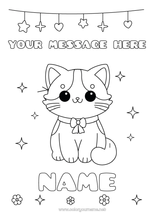 Coloring page to print Cat Kawaii Party Animal Dog and cat