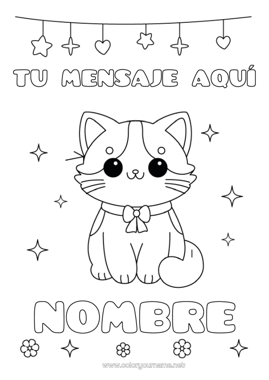 Dibujo para colorear para imprimir Cat Kawaii Fiesta Animales Perros y gatos