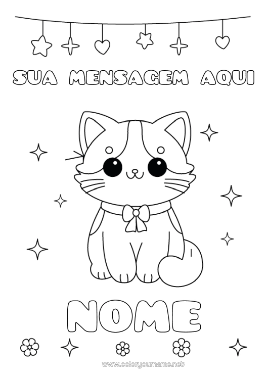 Página de desenho para imprimir Gato Kawaii Festa Animal Cães e gatos