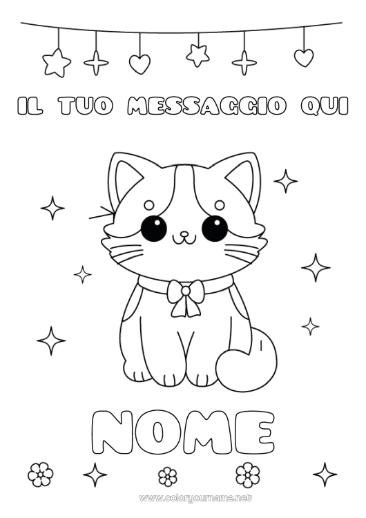 Pagina da colorare da stampare Gatto Kawaii Festa Animale CanI e gatti