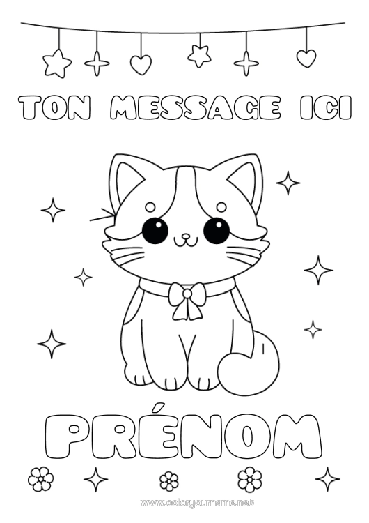 Coloriage à imprimer Chat Kawaii Fête Animal Chiens et chats