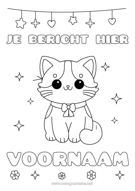 Kleurplaat om af te drukken Kat Kawaii Feest Dier Honden en katten