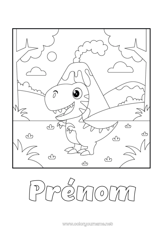 Coloriage à imprimer Dinosaures Volcan Animal Tyrannosaure