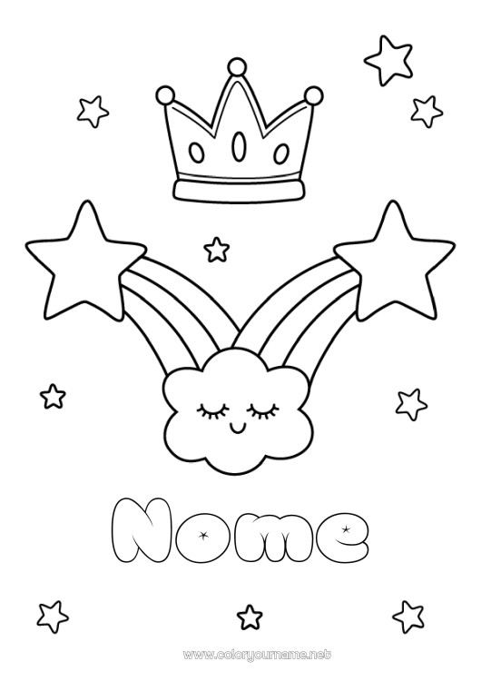 Página de desenho para imprimir Kawaii Coroa Arco-íris Estrelas Desenhos para colorir fáceis