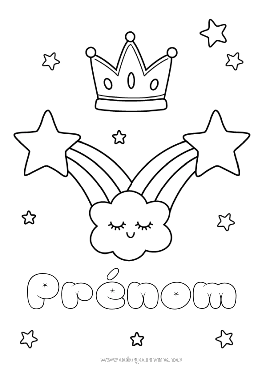 Coloriage à imprimer Kawaii Couronne Arc en ciel Étoiles Coloriages faciles