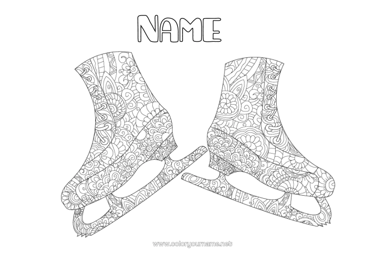 Coloring page to print Sport Zentangle Winter Sports Figure Skating