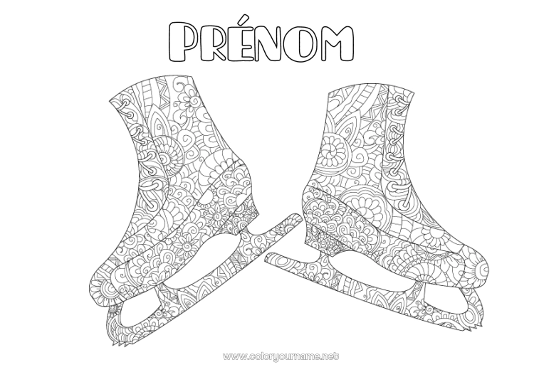 Coloriage à imprimer Sport Zentangle Sports d'hiver Patinage