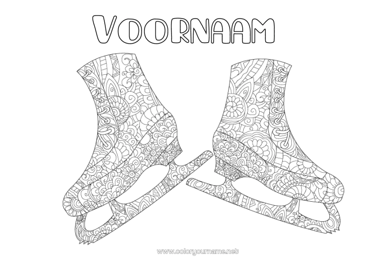 Kleurplaat om af te drukken Sport Zentangle Wintersporten Kunstschaatsen