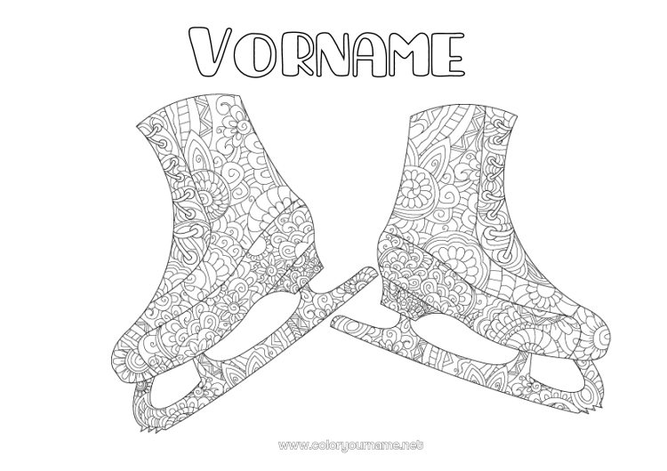 Malvorlage zum Ausdrucken Sport Zentangle Wintersportarten Eiskunstlauf