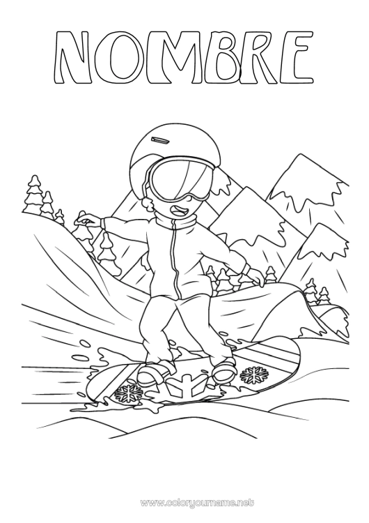 Dibujo para colorear para imprimir Sport Nieve Invierno Deportes de Invierno Snowboard