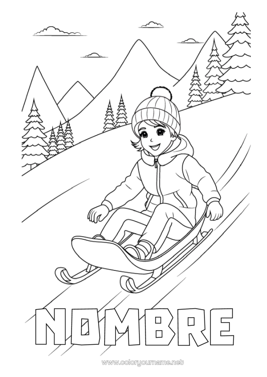 Dibujo para colorear para imprimir Sport Nieve Invierno Trineo Deportes de Invierno Montaña