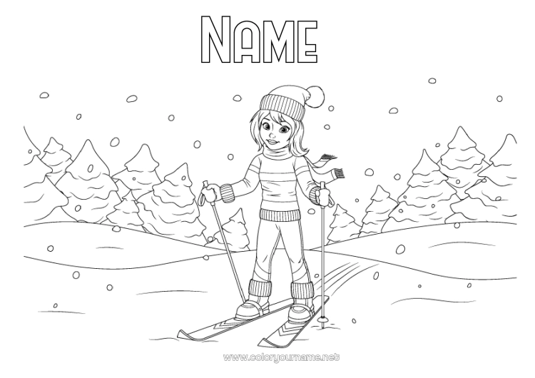 Coloring page to print Sport Snow Winter Snowflakes Ski Winter Sports Mountain