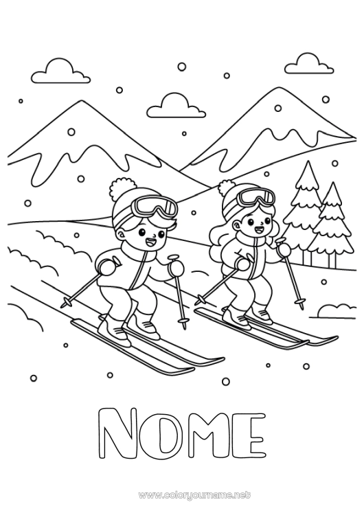 Página de desenho para imprimir Esporte Neve Inverno Criança Esqui Esportes de Inverno