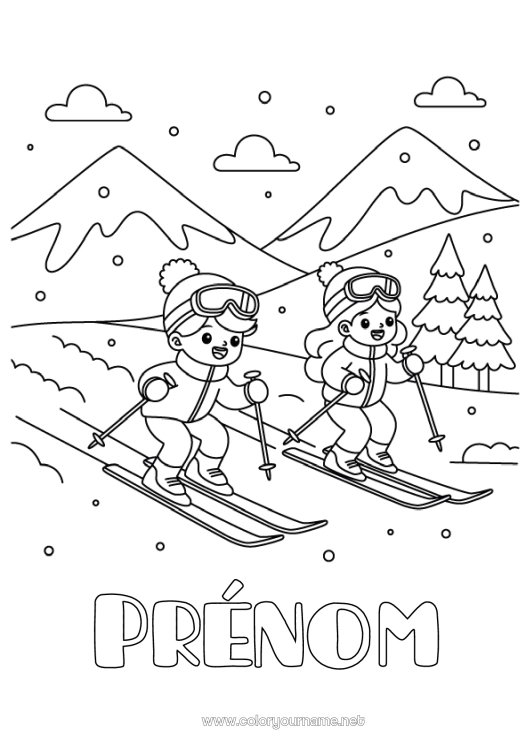 Coloriage à imprimer Sport Neige Hiver Enfant Ski Sports d'hiver