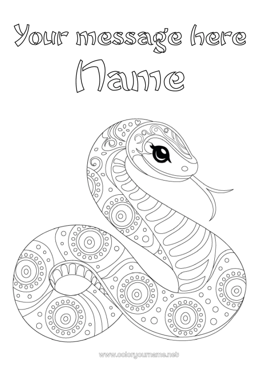 Coloring page to print Animal Snake Intermediate coloring pages Zentangle Reptiles 2025