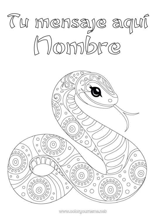 Dibujo para colorear para imprimir Animales Serpiente Dibujos intermedios para colorear Zentangle Reptiles 2025