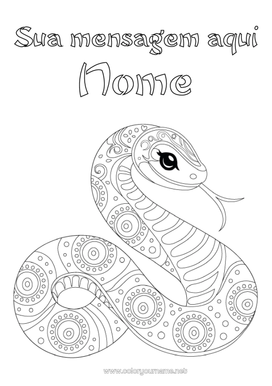 Página de desenho para imprimir Animal Serpente Colorações Intermediárias Zentangle Répteis 2025