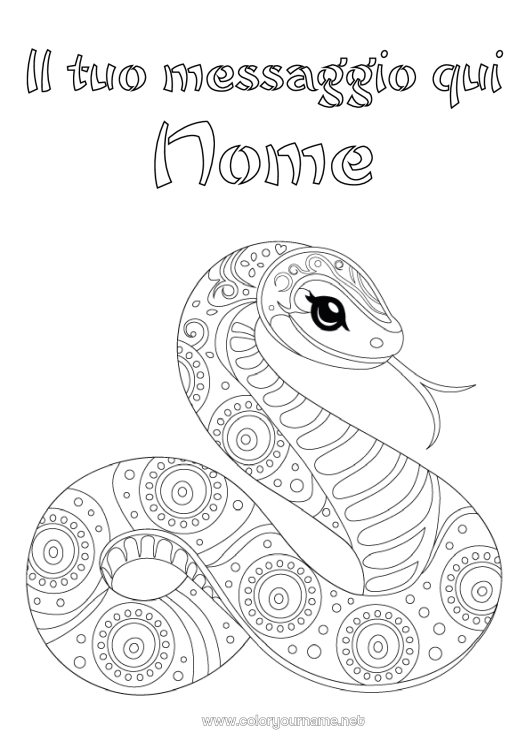 Pagina da colorare da stampare Animale Serpente Disegni intermedi Zentangle Rettili 2025