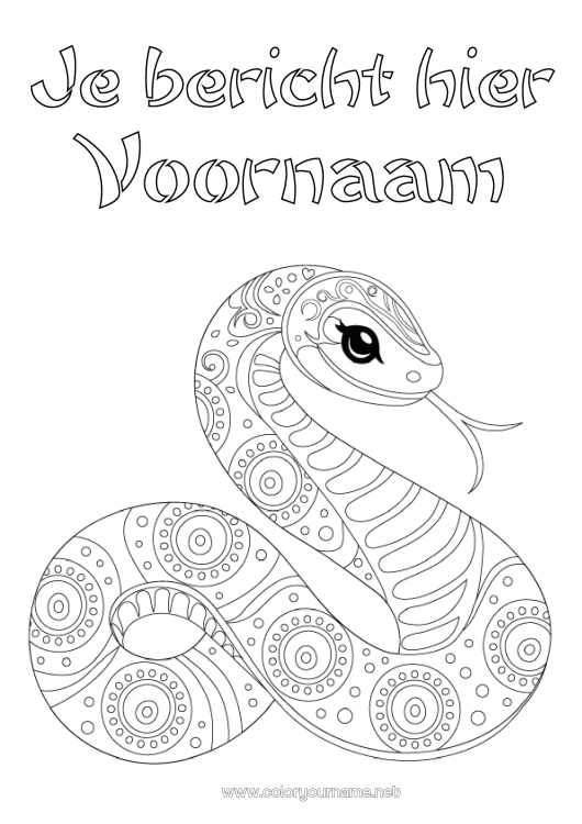 Kleurplaat om af te drukken Dier Slang Intermediaire kleurplaten Zentangle Reptielen 2025