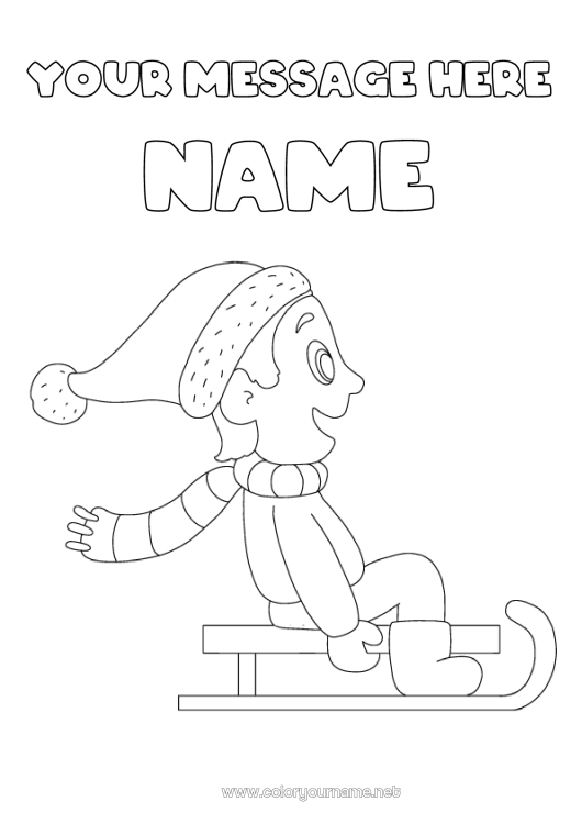 Coloring page to print Sport Snow Winter Sled Scarf Winter Sports Winter Hat