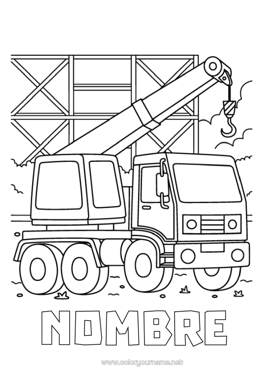 Dibujo para colorear para imprimir Vehículos Maquinaria de construcción Camión grúa Oficios de la construcción Construcción Grúa