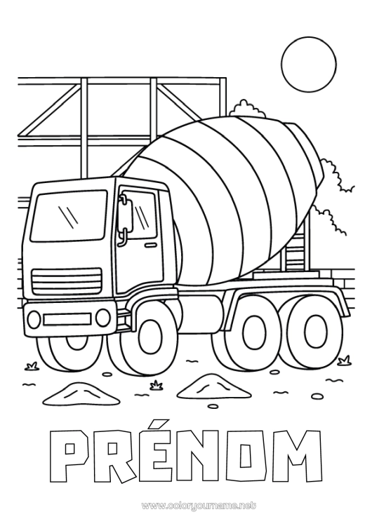 Coloriage à imprimer Véhicules Engins de chantier Camion toupie Métiers du chantier Chantier, construction