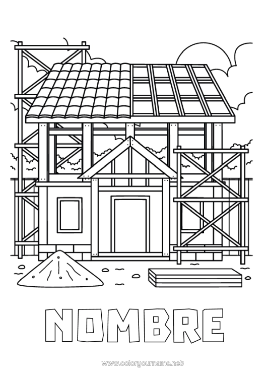 Dibujo para colorear para imprimir Casa Oficios de la construcción Construcción