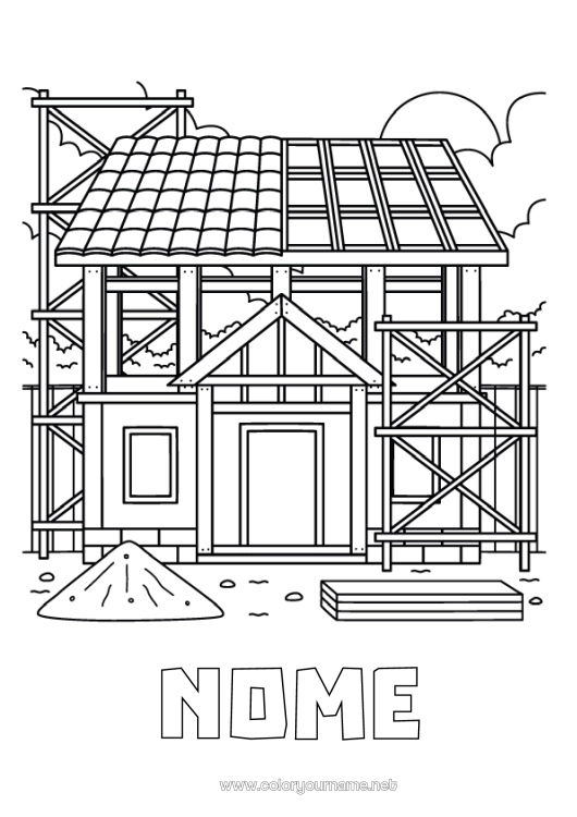 Página de desenho para imprimir Casa Profissões na construção Construção