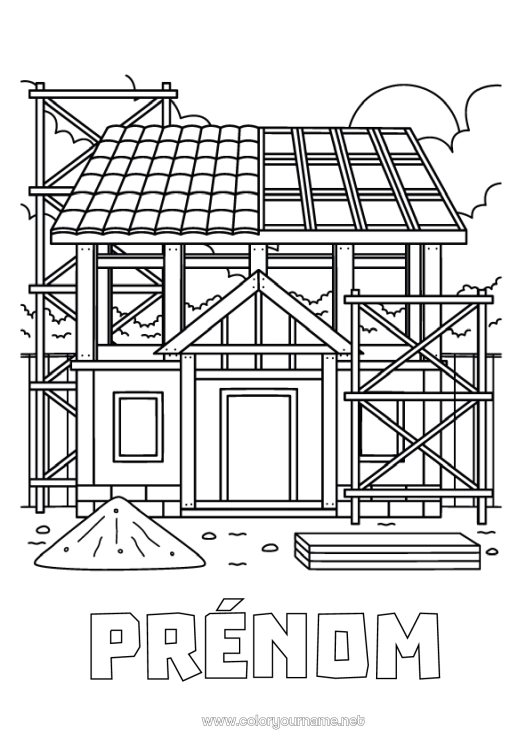 Coloriage à imprimer Maison Métiers du chantier Chantier, construction