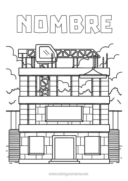 Dibujo para colorear para imprimir Maquinaria de construcción Oficios de la construcción Construcción Edificio Grúa