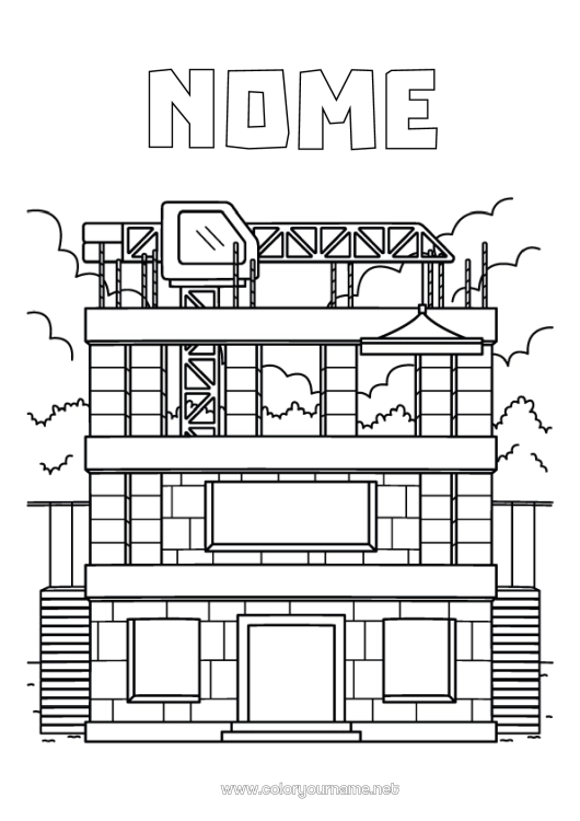 Página de desenho para imprimir Equipamentos de construção Profissões na construção Construção Edifício Grua